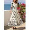 imagePRETTYGARDEN Womens Summer Boho Maxi Dress 2026 Trendy Short Sleeve V Neck Flowy Beach Floral Dresses with PocketsWhite Black Flower