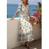 imagePRETTYGARDEN Womens Summer Boho Maxi Dress 2026 Trendy Short Sleeve V Neck Flowy Beach Floral Dresses with PocketsWhite Black Flower