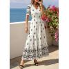 imagePRETTYGARDEN Womens Summer Boho Maxi Dress 2026 Trendy Short Sleeve V Neck Flowy Beach Floral Dresses with PocketsWhite Black Flower