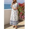 imagePRETTYGARDEN Womens Summer Boho Maxi Dress 2026 Trendy Short Sleeve V Neck Flowy Beach Floral Dresses with PocketsWhite Blue Flower