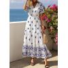 imagePRETTYGARDEN Womens Summer Boho Maxi Dress 2026 Trendy Short Sleeve V Neck Flowy Beach Floral Dresses with PocketsWhite Blue Flower