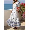 imagePRETTYGARDEN Womens Summer Boho Maxi Dress 2026 Trendy Short Sleeve V Neck Flowy Beach Floral Dresses with PocketsWhite Blue Flower