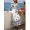 imagePRETTYGARDEN Womens Summer Boho Maxi Dress 2026 Trendy Short Sleeve V Neck Flowy Beach Floral Dresses with PocketsWhite Blue Flower
