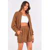 imagePRETTYGARDEN Womens Two Piece Tracksuit Outfits 2024 Fall Zip Up Fleece Jacket And Shorts Matching Lounge Sets BrownMedium