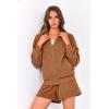 imagePRETTYGARDEN Womens Two Piece Tracksuit Outfits 2024 Fall Zip Up Fleece Jacket And Shorts Matching Lounge Sets BrownMedium