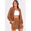 imagePRETTYGARDEN Womens Two Piece Tracksuit Outfits 2024 Fall Zip Up Fleece Jacket And Shorts Matching Lounge Sets BrownMedium