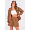 imagePRETTYGARDEN Womens Two Piece Tracksuit Outfits 2024 Fall Zip Up Fleece Jacket And Shorts Matching Lounge Sets BrownMedium