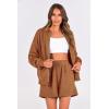 imagePRETTYGARDEN Womens Two Piece Tracksuit Outfits 2024 Fall Zip Up Fleece Jacket And Shorts Matching Lounge Sets BrownMedium