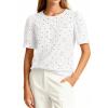 imagePRETTYGARDEN Embroidered Eyelet Tops for Women Summer Blouses Dressy Casual 2026 Spring Work Teacher Puff Short Sleeve ShirtsWhite
