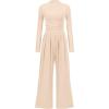 imagePRETTYGARDEN Jumpsuits for Women Dressy Fall Fashion Clothing 2026 Long Sleeve Mock Neck Date Night Rompers Business OutfitsBeige
