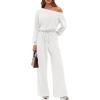 imagePRETTYGARDEN Long Sleeve Jumpsuit For Women Dressy 2026 Off Shoulder One Piece Loose Wide Leg Jumpsuits Casual Flowy RomperWhite