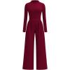 imagePRETTYGARDEN Long Sleeve Jumpsuit for Women 2026 Fall Date Night Rompers Dressy Casual One Piece Mock Neck Jumpsuits PocketsWine Red