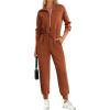 imagePRETTYGARDEN Long Sleeve Jumpsuits for Women Casual 2026 Fall Fashion Zip Up Pant Rompers One Piece Sweatsuits Travel OutfitsRed Brown