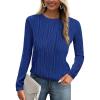 imagePRETTYGARDEN Long Sleeve Tops for Women Spring Fall Trendy Business Dressy Casual Shirts Crewneck Textured Blouse ClothesBrilliant Blue