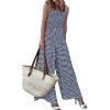 imagePRETTYGARDEN One Piece Jumpsuits for Women 2026 Summer Sleeveless Smocked Gingham Wide Leg Date Night Rompers Spring OutfitsNavy Blue