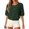 imagePRETTYGARDEN Puff Short Sleeve Cardigans for Women Lightweight 2026 Summer Shirts Button Up Knit Sweater Tops Spring ClothesArmy Green
