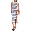 imagePRETTYGARDEN Summer Dresses for Women 2026 Casual Sleeveless Hollow Out Knit Side Slit Striped Beach Vacation Midi DressStriped White Navy