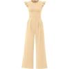 imagePRETTYGARDEN Summer Jumpsuits for Women Dressy 2026 Fashion Ruffle Cap Sleeve Romper Crew Neck Rib Knit One Piece OutfitsApricot