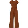 imagePRETTYGARDEN Summer Jumpsuits for Women Dressy 2026 Ribbed Cap Sleeve Wide Leg Pants Rompers Elegant Casual One Piece OutfitsRed Brown