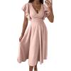 imagePRETTYGARDEN Summer Midi Dress 2026 Spring Ruffle Sleeve V Neck Cocktail Wedding Guest A Line Fit and Flared DressesApricot