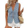 imagePRETTYGARDEN Women 2026 Summer Tie Front Eyelet Tank Tops Trendy Floral Vest Sleeveless V Neck Dressy Blouse Vacation OutfitsDusty Blue