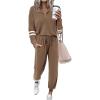 imagePRETTYGARDEN Womens 2 Piece Outfits Fall Fashion 2024 Striped 14 Zip Pullover Tops Long Sweatpants Tracksuit Sets Dark KhakiMedium
