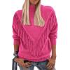 imagePRETTYGARDEN Womens 2024 Fall Knit Pullover Sweaters Long Sleeve Turtleneck Fringe Jumper Tops BlouseRose Red