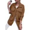 imagePRETTYGARDEN Womens 2024 Winter Jackets Lapel Coat Outerwear Casual Long Sleeve Button Down Blouse Shirts Tops Dark KhakiLarge