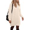 imagePRETTYGARDEN Womens 2025 Fall Knit Pullover Sweaters Long Sleeve Crewneck Oversized Loose Short Sweater Dress BeigeMedium