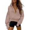 imagePRETTYGARDEN Womens 2026 Fall Hooded Sweatshirts Long Sleeve Half Zip Cropped Hoodies Pullover Winter Fashion ClothesKhaki