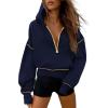 imagePRETTYGARDEN Womens 2026 Fall Hooded Sweatshirts Long Sleeve Half Zip Cropped Hoodies Pullover Winter Fashion ClothesNavy Blue