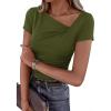 imagePRETTYGARDEN Womens 2026 Summer Asymmetrical Y2K Tops Trendy Ribbed Short Sleeve Fitted Tee Shirts Spring Fashion ClothingArmy Green