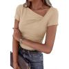 imagePRETTYGARDEN Womens 2026 Summer Asymmetrical Y2K Tops Trendy Ribbed Short Sleeve Fitted Tee Shirts Spring Fashion ClothingBeige