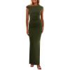 imagePRETTYGARDEN Womens 2026 Summer Formal Maxi Dresses Sleeveless One Shoulder Bodycon Ruched Mesh Wedding Guest Cocktail DressArmy Green