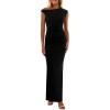 imagePRETTYGARDEN Womens 2026 Summer Formal Maxi Dresses Sleeveless One Shoulder Bodycon Ruched Mesh Wedding Guest Cocktail DressBlack