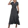 imagePRETTYGARDEN Womens Boho Floral Maxi Dress Summer Short Sleeve Wrap V Neck Long Flowy Beach Vacation Wedding Guest DressesBlack