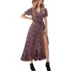 imagePRETTYGARDEN Womens Boho Floral Maxi Dress Summer Short Sleeve Wrap V Neck Long Flowy Beach Vacation Wedding Guest DressesBlack Red Floral