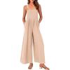 imagePRETTYGARDEN Womens Casual One Piece Romper Fashion Sleeveless Wide Leg Pants Rompers Beige ApricotMedium