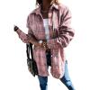 imagePRETTYGARDEN Womens Fall Clothes Plaid Shacket Jacket Trendy Casual Long Sleeve Button Down Flannel Shirts Fashion BlousePlaid Pink