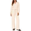 imagePRETTYGARDEN Womens Fall Clothes Two Piece Outfit Set Long Sleeve Lapel V Neck Tops Blouses Wide Leg Pants Ribbed Tracksuit