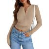imagePRETTYGARDEN Womens Fall Henley Crop Tops Ribbed Long Sleeve V Neck Button Up Slim Fitted Basic Casual T Shirts Tee Blouse KhakiMedium
