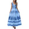 imagePRETTYGARDEN Womens Floral Maxi Dress 2026 Sleeveless Vneck Belt Ruffle Long Dresses Boho Summer Beach Vacation ClothesBlue