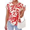 imagePRETTYGARDEN Womens Floral Print Short Sleeve Summer Tops 2026 Trendy V Neck Loose Boho Shirts Casual Work BlousesRed