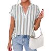 imagePRETTYGARDEN Womens Floral Print Short Sleeve Summer Tops 2026 Trendy V Neck Loose Boho Shirts Casual Work BlousesStriped White Red Brown