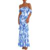 imagePRETTYGARDEN Womens Formal Cocktail Maxi Dresses 2026 Summer Off Shoulder Floral Mesh Bodycon Spring Wedding Guest DressFloral Blue