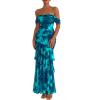 imagePRETTYGARDEN Womens Formal Cocktail Maxi Dresses 2026 Summer Off Shoulder Floral Mesh Bodycon Spring Wedding Guest DressFloral Blue Green