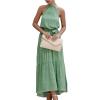 imagePRETTYGARDEN Womens Halter Neck Floral Long Maxi Dress Casual Sleeveless Backless Dresses Loose Ruffle Sundress with BeltGreen