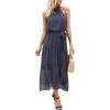 imagePRETTYGARDEN Womens Halter Neck Floral Long Maxi Dress Casual Sleeveless Backless Dresses Loose Ruffle Sundress with BeltPurple Grey