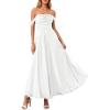 imagePRETTYGARDEN Womens Off Shoulder Maxi Summer Dresses 2026 Elegant Mesh Aline Swing Ruched Flowy Cocktail Wedding Guest DressWhite