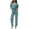 imagePRETTYGARDEN Womens One Piece Jumpsuits Dressy Casual Summer Short Sleeve Wrap V Neck Wide Leg Pants Romper Spring ClothesBlue Green
